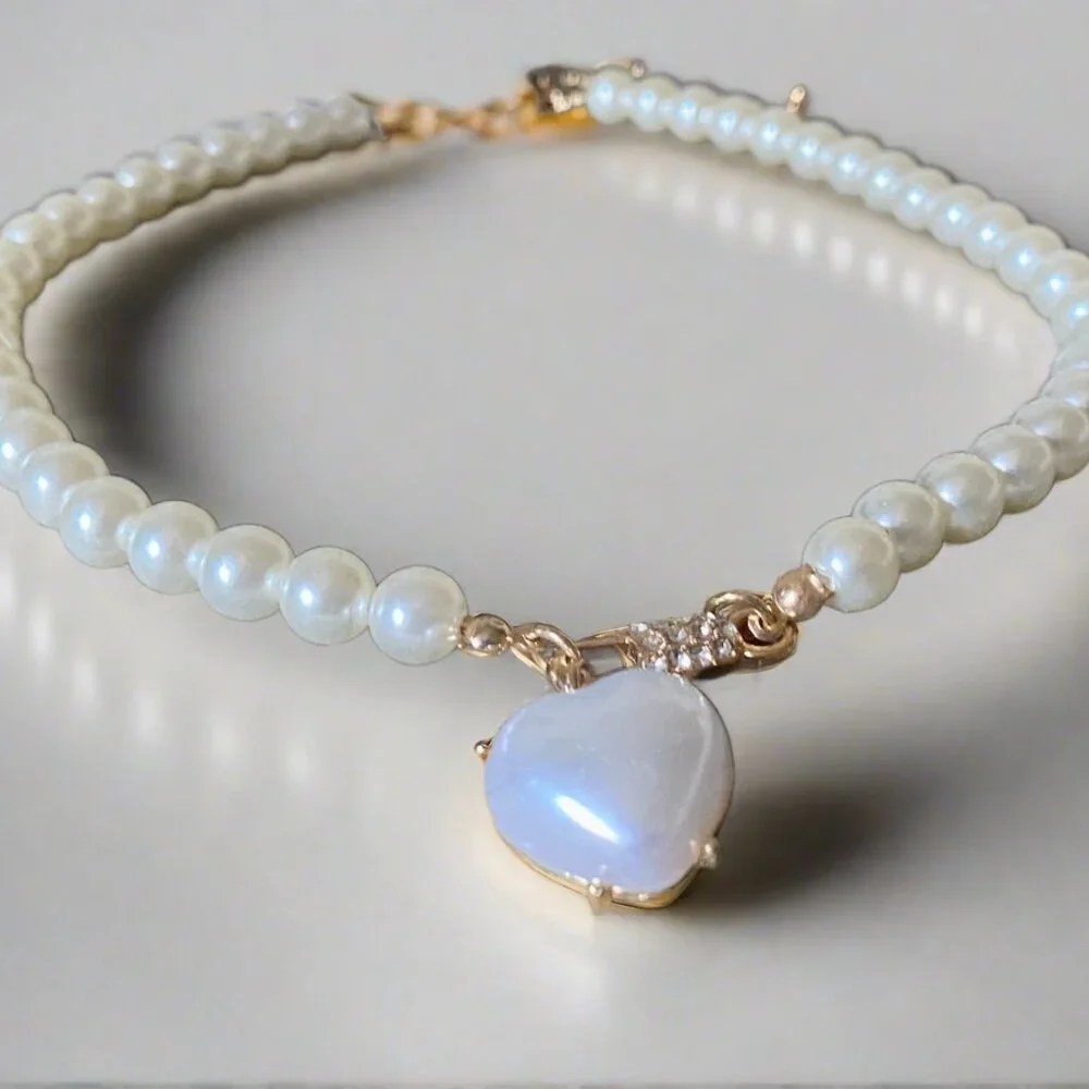 Bark Fifth Avenue Heart & Pearl Pet Necklace – Size L – NWT